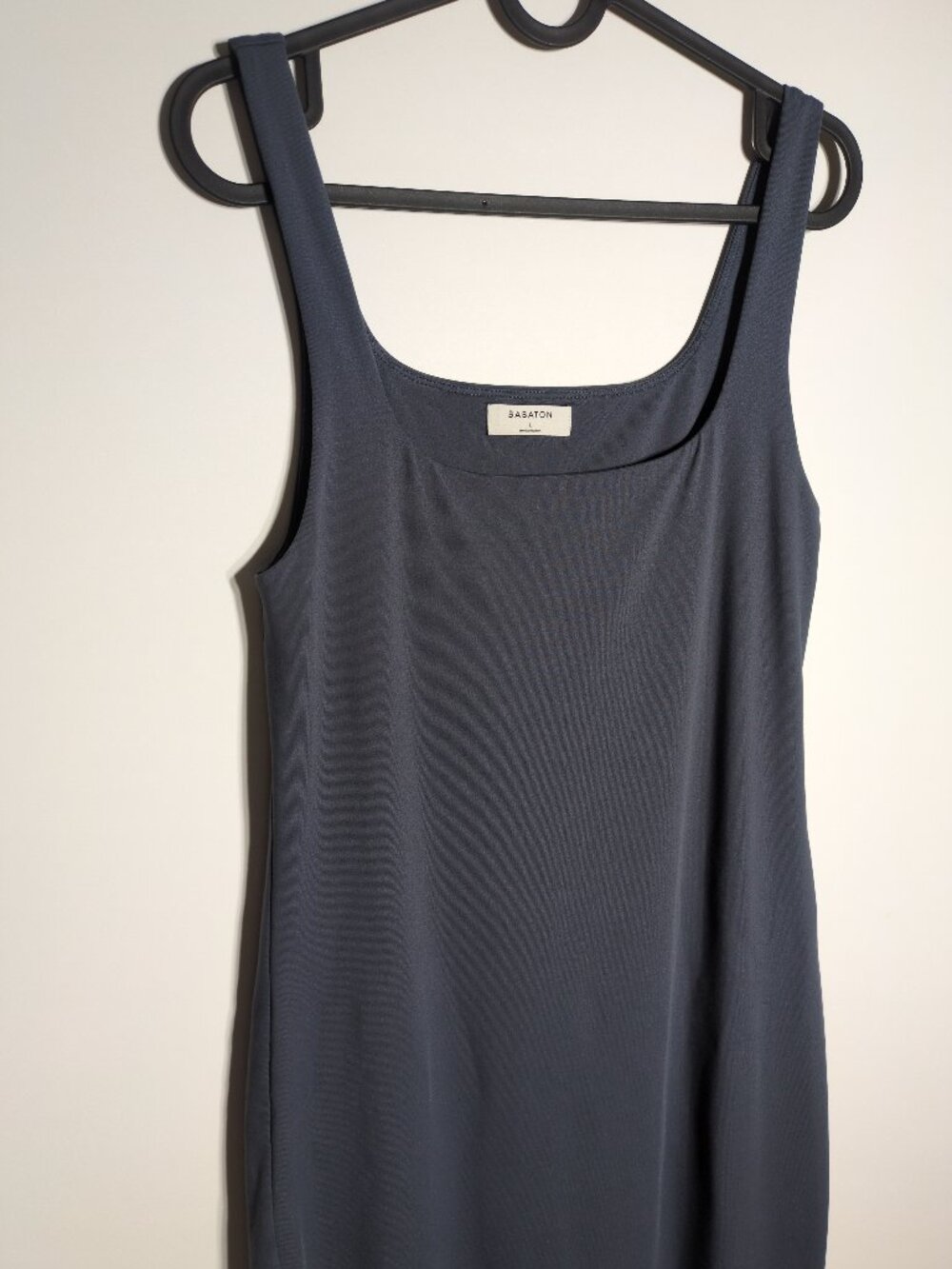 Babaton Aritzia Contour Midi Tank Dress Large Bodycon Blue Grey Square Neck - Picture 5 of 11